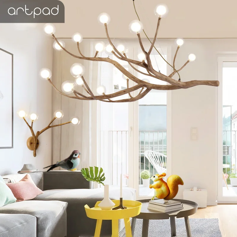 Artpad Nordic Pendant Light Simulation Resin Wooden-Like Hanging 4/8/12/16 Head Tree Branch for Living room Homestay Hotel | Лампы и