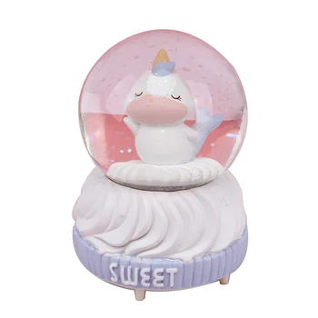 

Cute Cartoon Mermaid Miniature Model Snow Globe Crystal Ball Christmas Music Box Christmas Home Decoration Birthday Gift