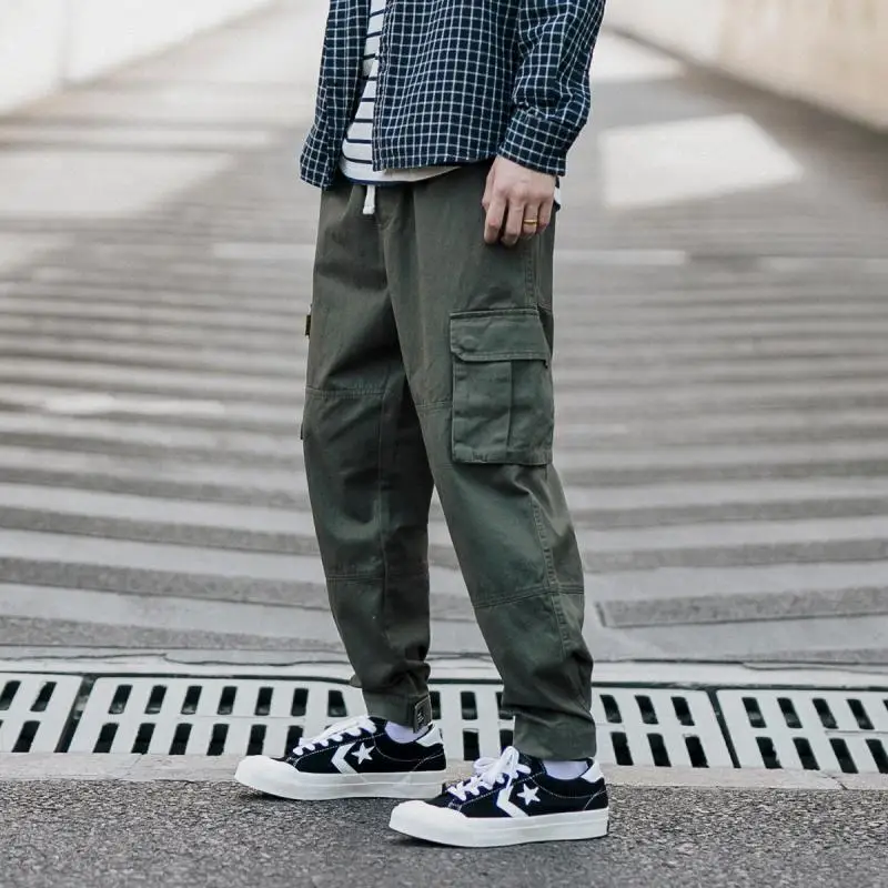 

New Style Spring Washing Multi-pockets Casual Pants Men Loose Bib Overall Men's