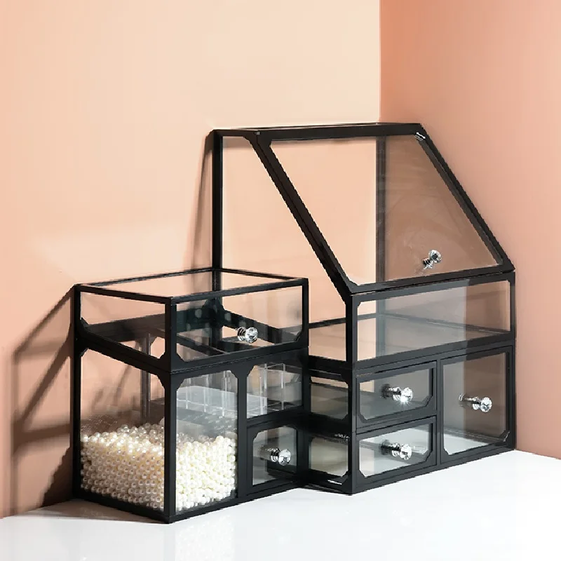 Glass Dustproof Lipstick Finishing Cosmetic Storage Box Desktop Skin Care Product Dressing Table Large Capacity Rack | Дом и сад