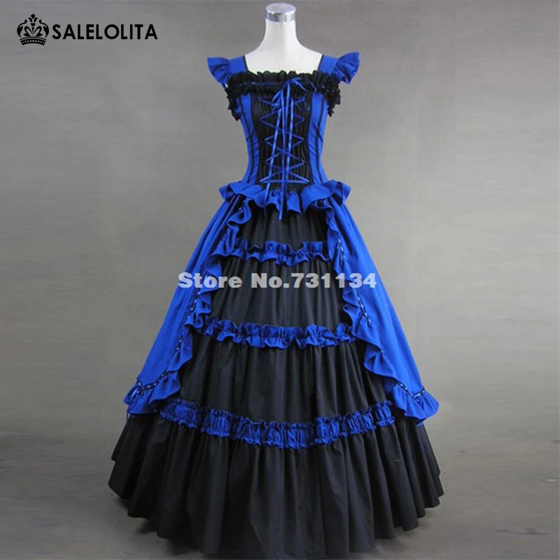 blue and black victorian dress