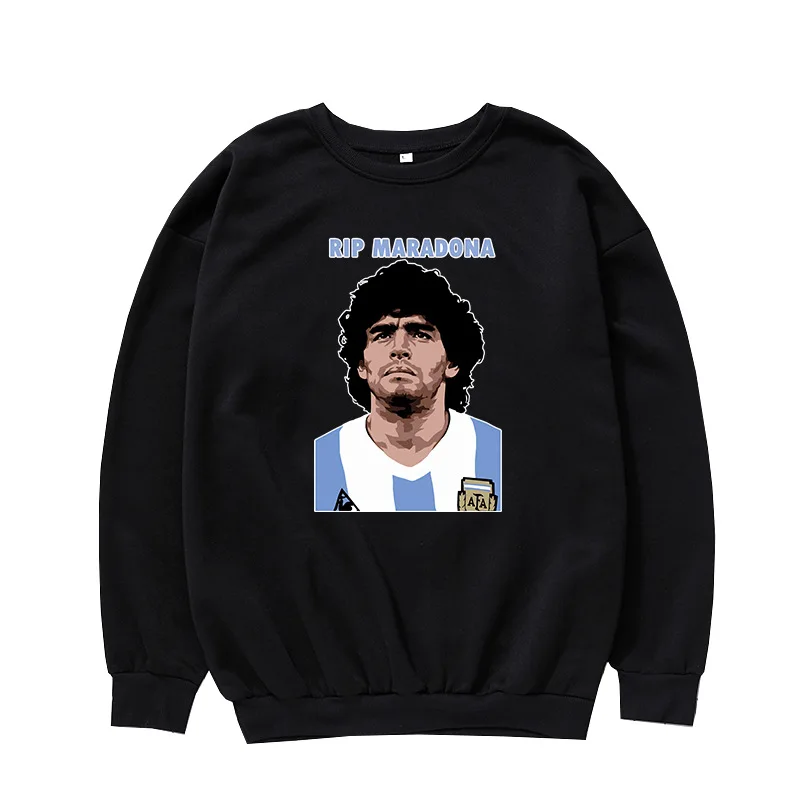 

Tribute to Maradona Round Neck Sweater Women And Men Long-Sleeved Loose Top Hoodless Sweater Soccer Jerseys 2020 Winter Warm