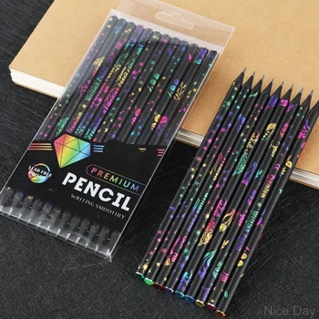 

12pcs/box DIY HB Pencil Printing Diamond Color Wood Pencils Drawing Stationery A28 20 Dropship