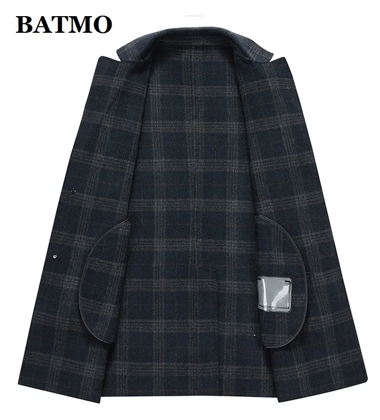 BATMO 60% шерстяное клетчатое пальто для мужчин, мужские зимние шерстяные Длинные куртки, размер M, L, XL, XXL, XXXL LB03