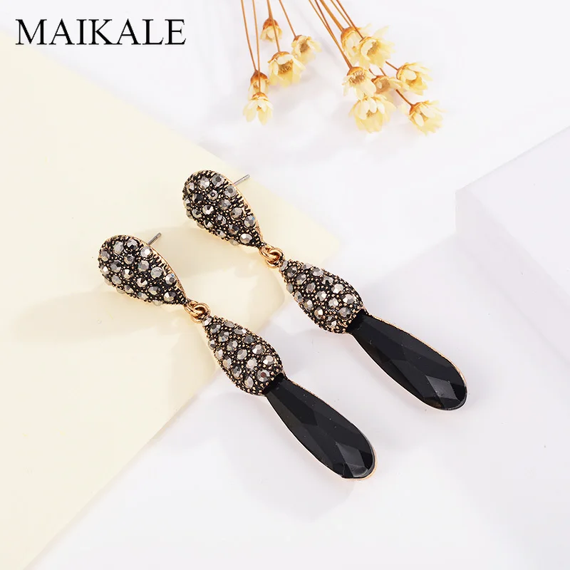 Женские длинные серьги с кристаллами MAIKALE золотистые черные металлические