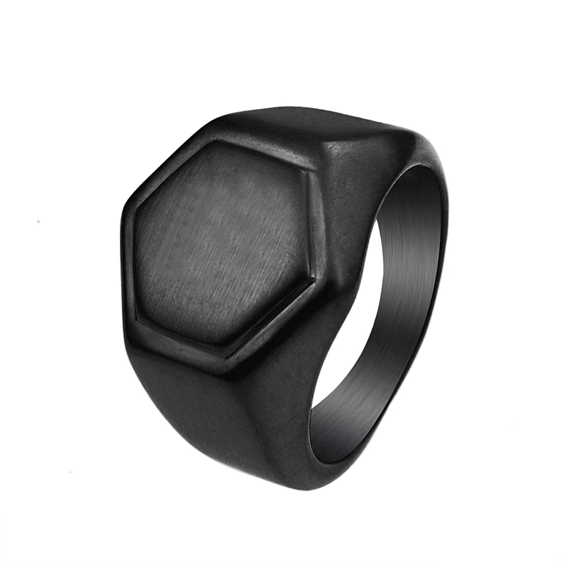 Мужское Золотое матовое геометрическое кольцо из нержавеющей стали модное кольцо для байкера кольцо ювелирные изделия цена - Цвет основного камня: Black