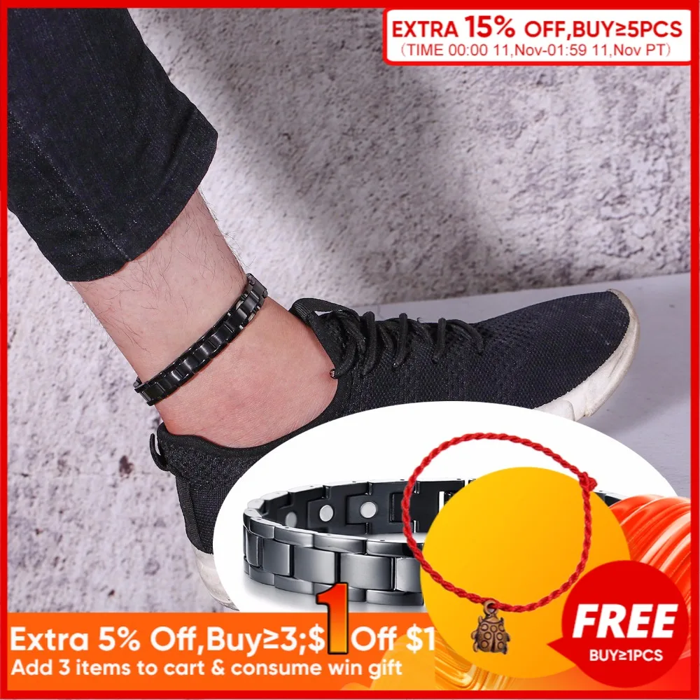 Магнитный ножной браслет Vinterly для мужчин цепь из нержавеющей стали черного цвета