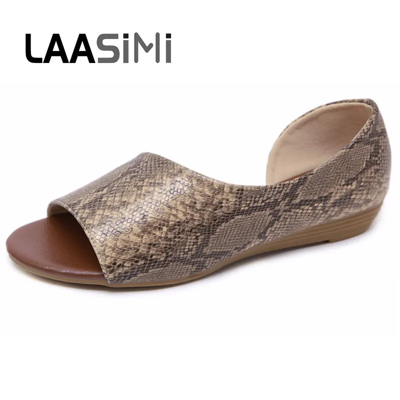 

LAASIMI Gladiator Sandals Women Summer Sandal Shoes Casual Slip On Summer Single Flat With Shoe Python Skin PU Leather Leopard