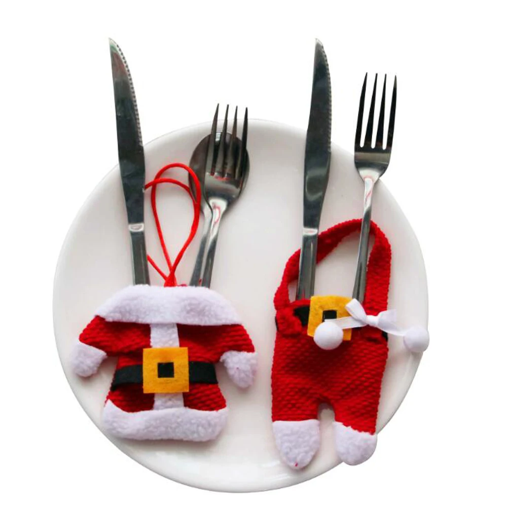 

Christmas Tableware Cover Decorative Tableware Knife Fork Christmas Clothes Pants Cutlery Sets Festival Table Decoration
