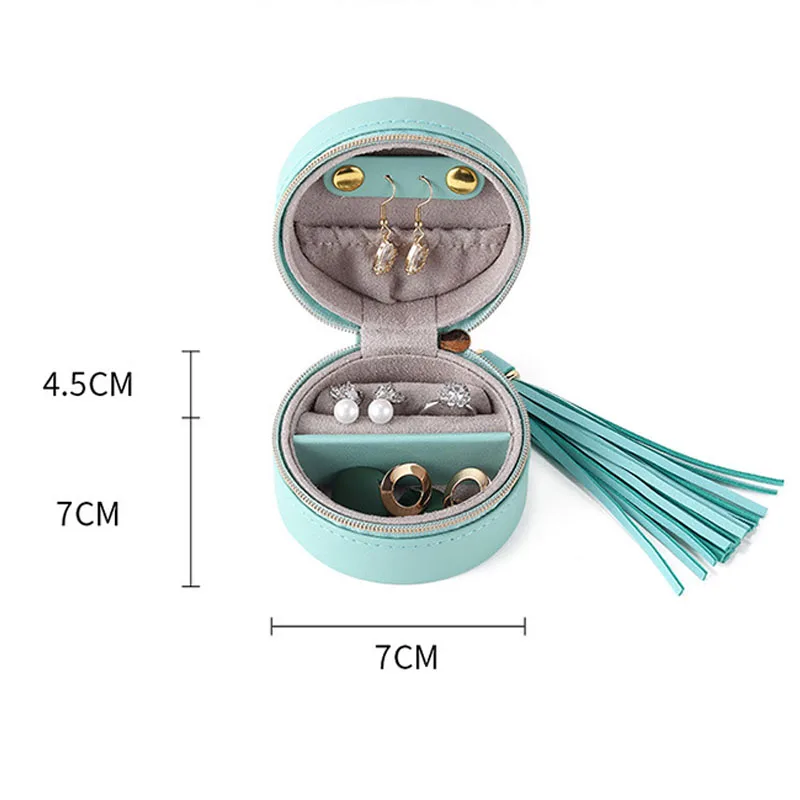 Mini Round Jewelry Box Carrying Bag Portable Velvet Chain Jewelry Box Earrings Earrings Storage Box