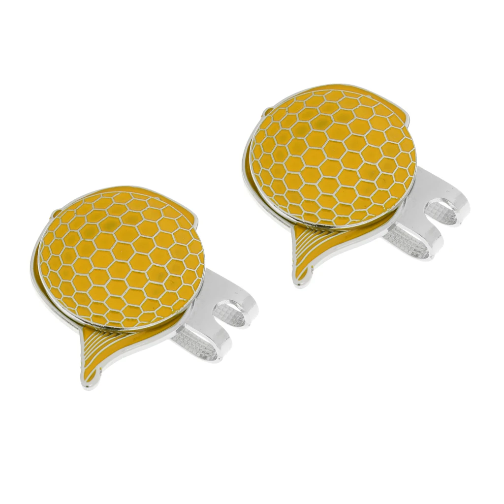 2 комплекта модных колпачков из нержавеющей стали зажим для Шляпы Для Гольфа Магнитный с шариковым маркером - Цвет: Цвет: желтый