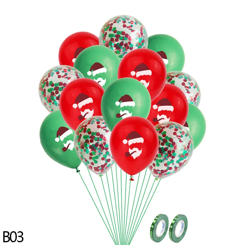 b03-with ribbon 12 дюймов красный зеленый Счастливого Рождества латексный шар елка Рождественская елка Санта Клаус рождественские воздушные шары новогодние вечерние украшения - Цвет: b03-with ribbon