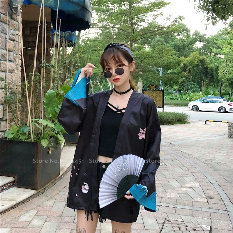 Для женщин Для мужчин японский пары одежда Yukata уличная кимоно Haori пальто самурая кардиган Harajuku Стиль Свободная блузка серия укиё-э куртки