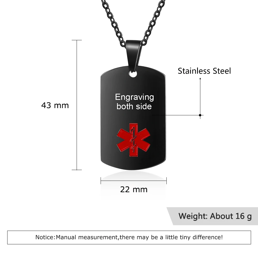 Ожерелье с медицинской биркой для мужчин и женщин ювелирное изделие гравировкой