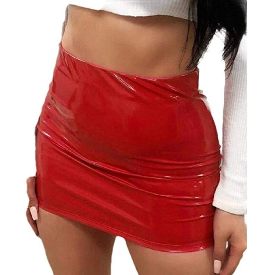 High Waist Faux Latex Wet Look Shiny PVC Package Hip Pencil Skirt