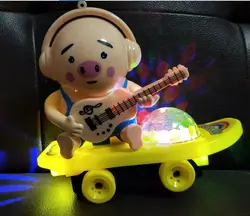 Douyin Стиль Знаменитостей трюк Электрическая универсальная гитара свиная кожа вращающийся рулон Музыка огни дети мультфильм игрушки