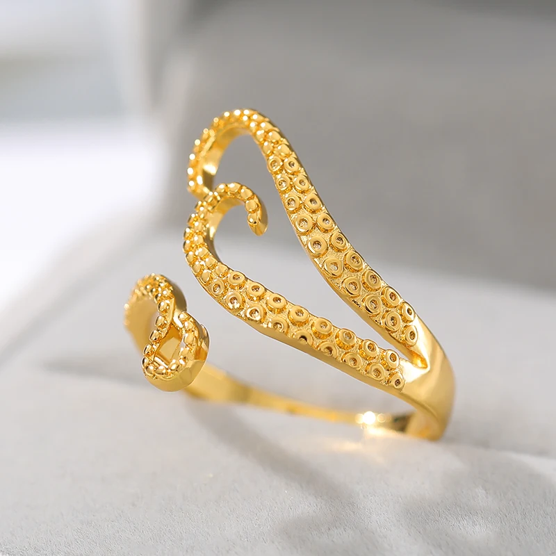 Vintage Octopus Tentacle Open Ring For Women Gold Color Stainless Steel Ring Summer Party Jewelry Gift finger rings fashion rings fashion ring stainless steel rings metal rings gold rings