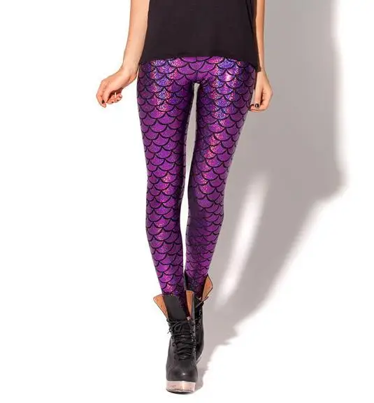 K030 Purple VIIANLES, женские леггинсы,, рыбий чешуи, черные, молочный, цифровой принт, леггинсы, сексуальные, женские, Русалочка размера плюс S-XXXL - Цвет: K030 Purple
