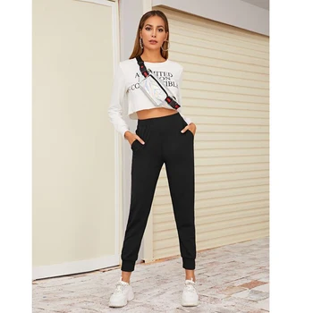 

Women Sports Jogger Pants Elastic Waist Black Zip Hem Elastic Waist Sweatpants Comfortable Side zipper Fork opening Pants