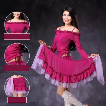 

Belly Dance Costume Set 2pcs Suit Black Tops Hip Scarf Skirt For Practice Women Egypt Dancewear Tribal Oriental Bellydance 1284