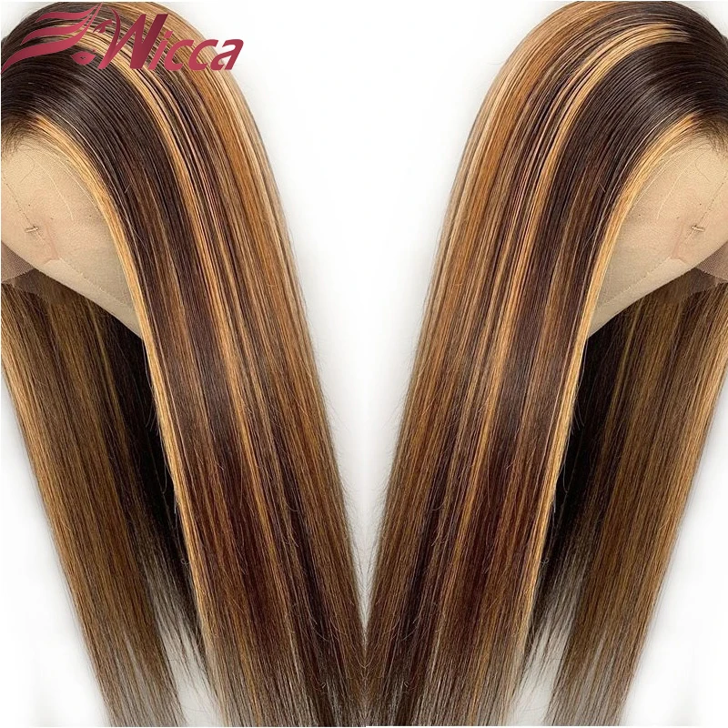 Najtaniej Wicca Highlight 13x6 koronki przodu włosów ludzkich peruki z dziecięcymi włosami 8 26 cali brazylijski Remy włosy bielone węzłów