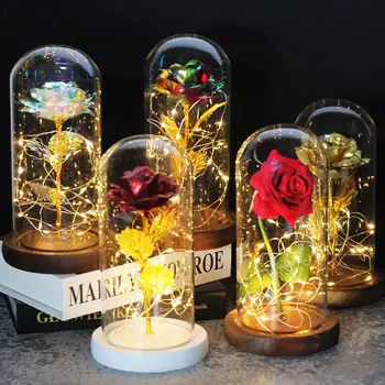 

RECOMMEND creative gold foil rose glass cover LED lamp simulation flower Valentine's Day gift decoration Applaud for love