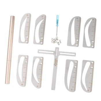 

3-Point Makeup Brow Grooming 4 Stencils Ruler Measure Tool W/ Eyebrow Pencil