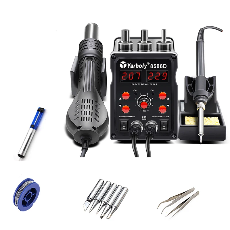 8586D 2 In 1 ESD Hot Air Gun Soldering Station Welding Solder Iron For