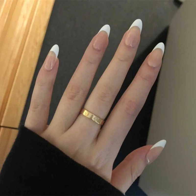 Uñas postizas ovaladas francesas, conjunto de uñas postizas cortas,  transparentes, Nude, de presión, de plástico, largas, puntas de manicura  francesa|Uñas postizas| - AliExpress