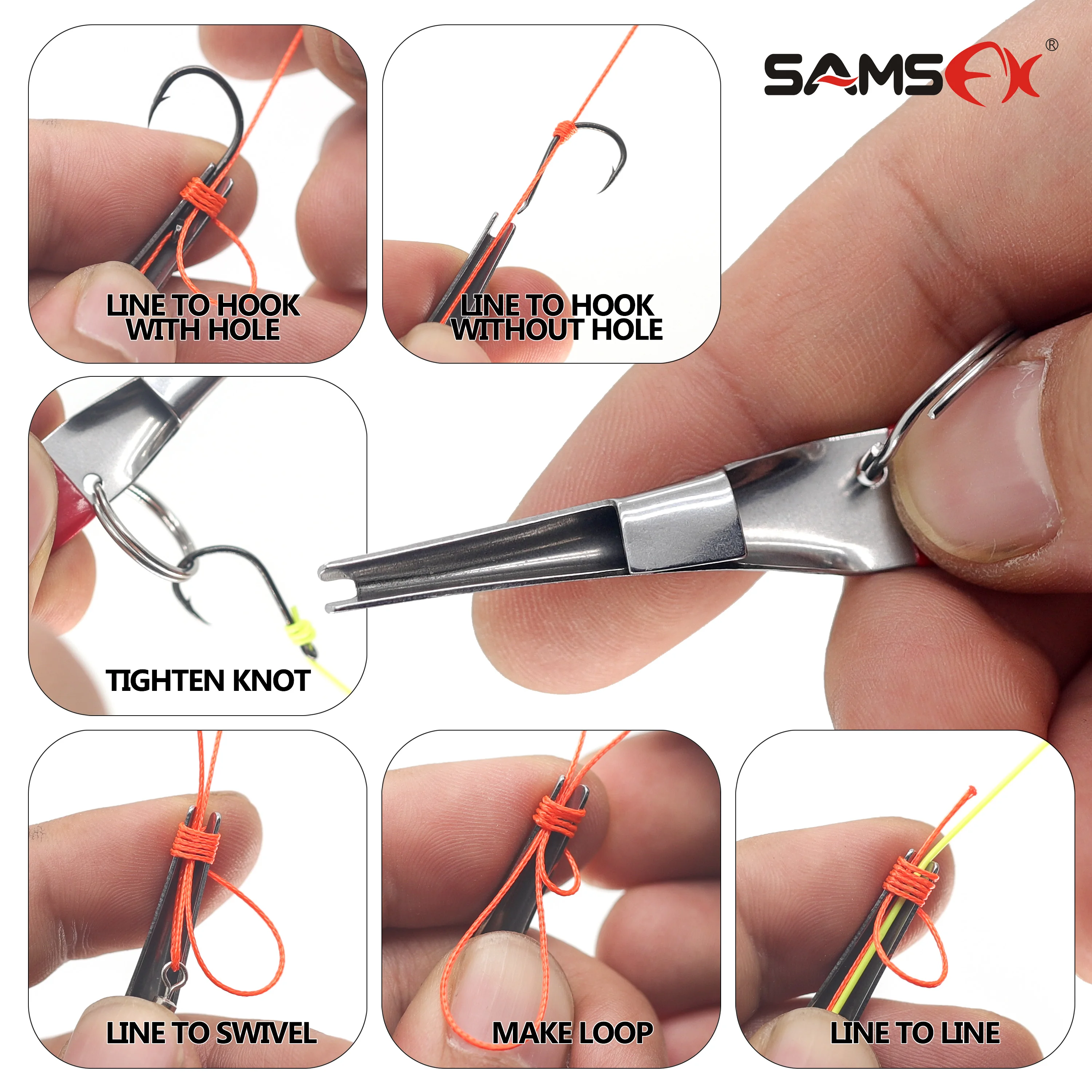 Fishing Quick Knot Tying Tool Hook Sharpener Split Rings Opener and Upper Bait Aid Gear Combo SAMSFX