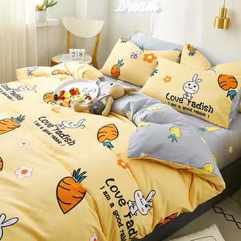 

Denim Linen Quilt Bedding Double Bed Student Dormitory Three-Piece Set