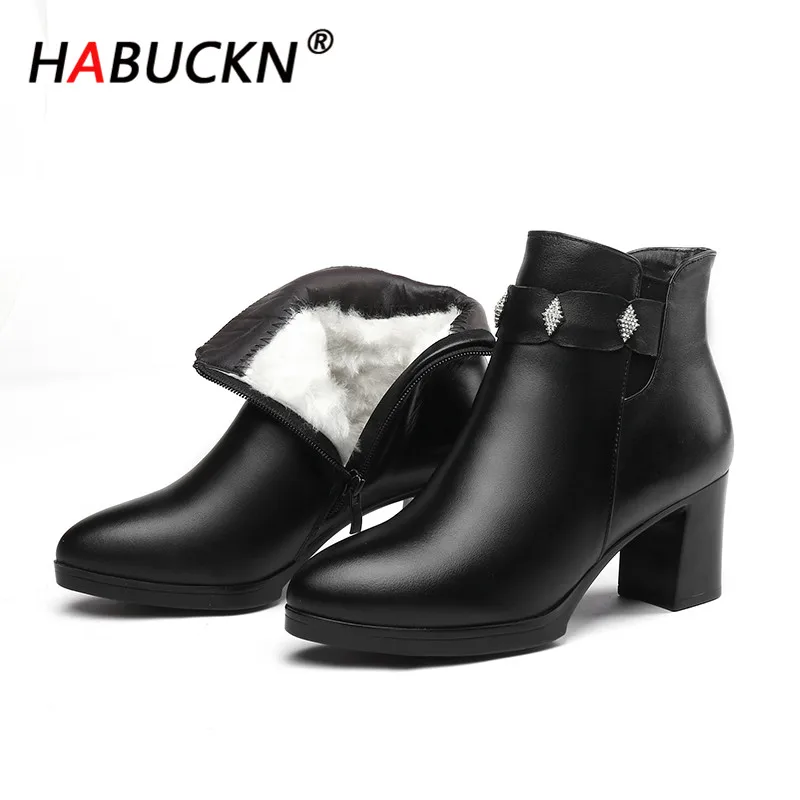 HABUCKN/новые женские ботинки на высоком каблуке Новинка 2020 года Зимние Женская