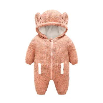 

New Arrival Baby Clothes Autumn And Winter Warm Clothing Newborn Toddler Baby Thickening Pure Color Hooded Romper Outfits