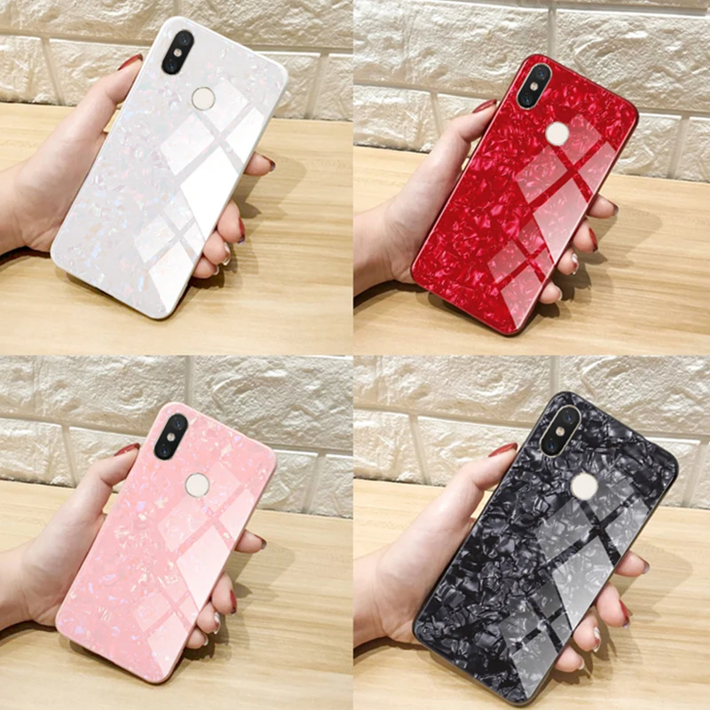

Case On Mi 8 lite light explore 9 se 9t pro Bling Shell Cover Tempered Glass Cases Bumper For Xiaomi Redmi Note 7 k20 pro Coque