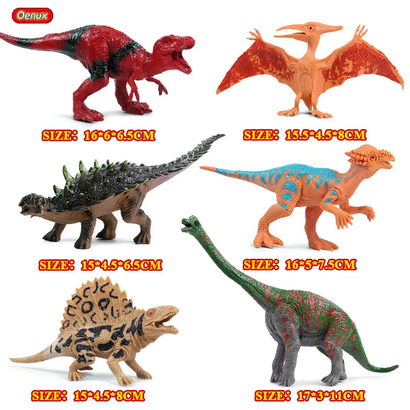 Oenux достаринный дикарь Юрского Периода Динозавры T-REX спинозавр карнотаурус теризинозавр животные модель фигурки Детские игрушки - Цвет: 6pcs