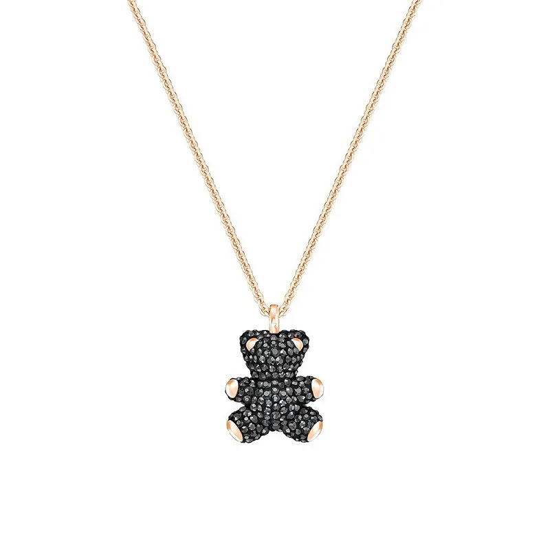 Высокое качество SWA 3D стерео Медвежонок ожерелье кристалл кулон ювелирные изделия ключицы цепи милые подарки красный черный белый подарок на день рождения - Окраска металла: Black