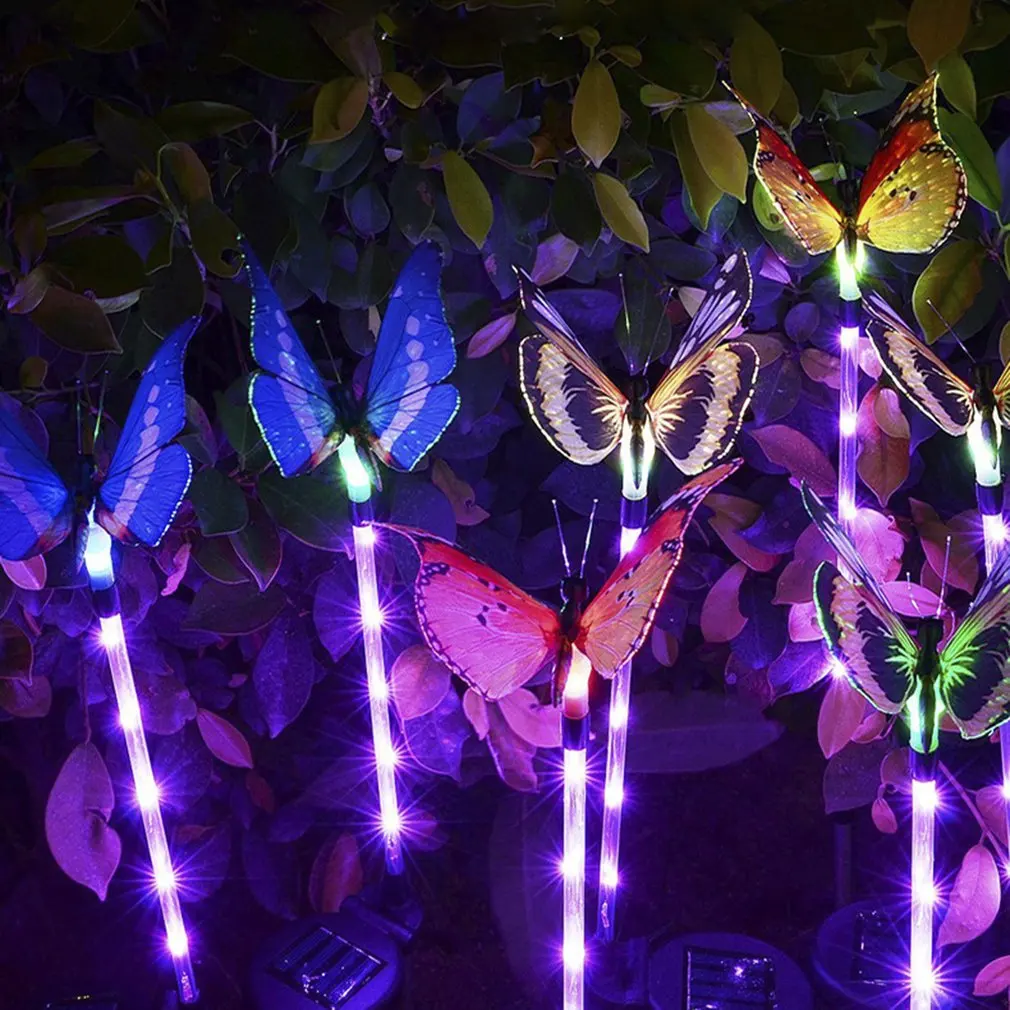 Solar Butterfly Light 7 Color Cycle Led Fiber Butterfly Light Lawn Garden Villa Landscape Light Decorative Flower Light