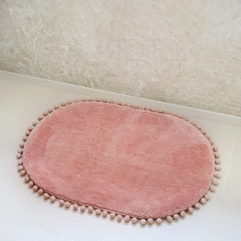 45x70 см скандинавский коврик с помпоном бахрома овальной формы Впитывающий Коврик для ванны напольный коврик ковер нескользящий