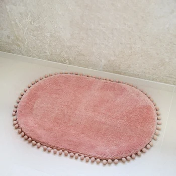 

45x70cm Nordic floor mat with pompom fringe oval shaped bath mat absorbent floor rug carpet non-slip