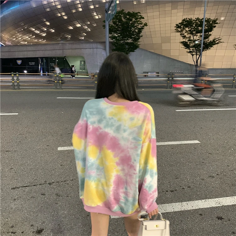 Корейская модная свободная уличная Толстовка Ins Harajuku с длинными рукавами, Женская Осенняя Новая повседневная толстовка с круглым вырезом