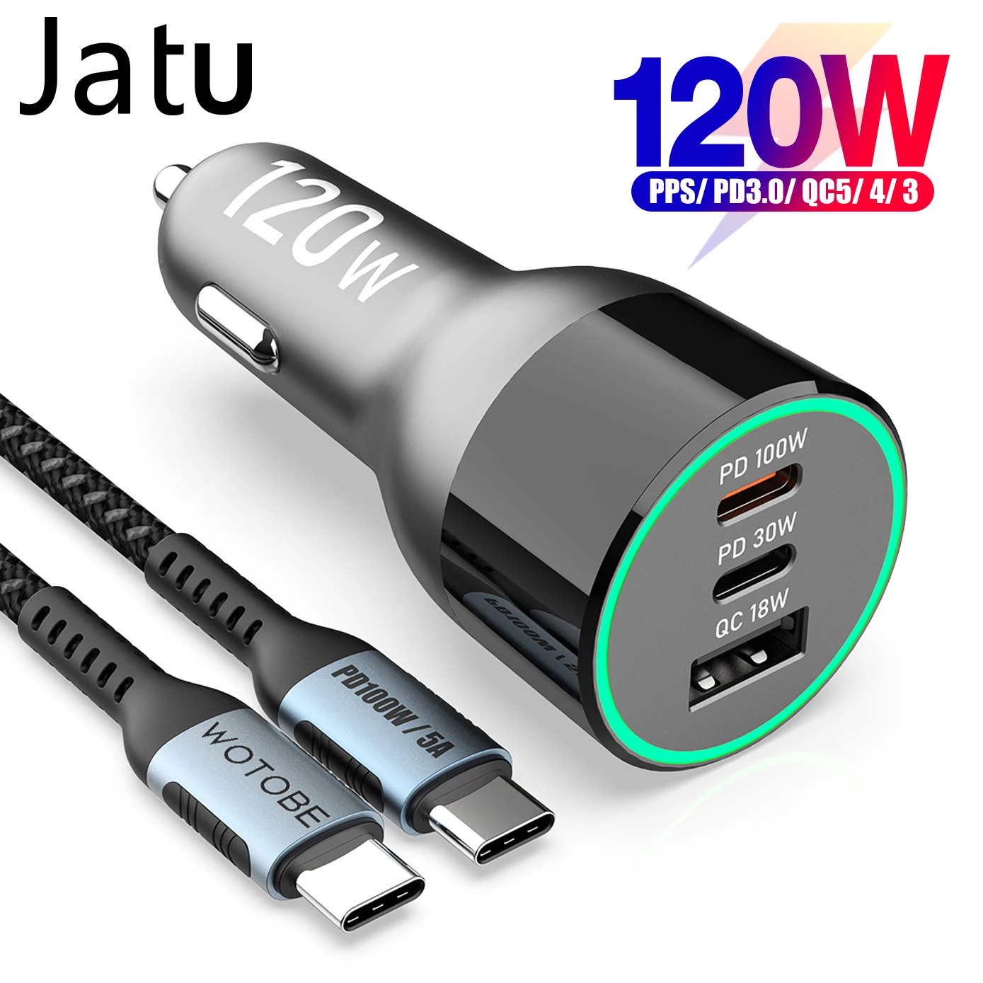 120W 3-Port USB C Car Charger QC4.0 PD 100W PPS 45W 30W QC3.0 18W for Huawei Xiaomi Type-C laptop HP Dell iPad iphone 13 S21/20 | Мобильные