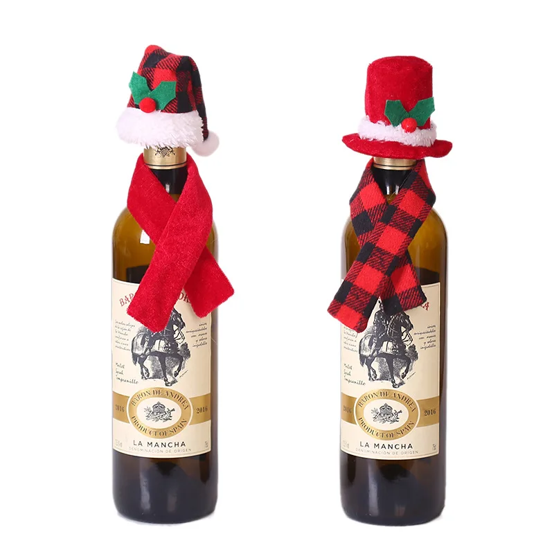 1 комплект, Рождественская шапка, шарф, крышка для бутылки с красным вином, сумки, обеденный стол, Рождественское украшение для дома, adornos de navidad
