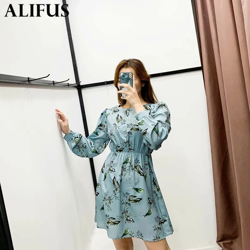 

Fashion Za Women's dress 2019 Stylish Floral Print Chic O Collar Lantern Sleeve Casual Mini Dresses Female Ladies Vestidos