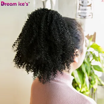 

Dream ice's Long synthetic Afro puff kinky curly drawstring ponytail hair extensions Wrap pony with clips in hair pieces