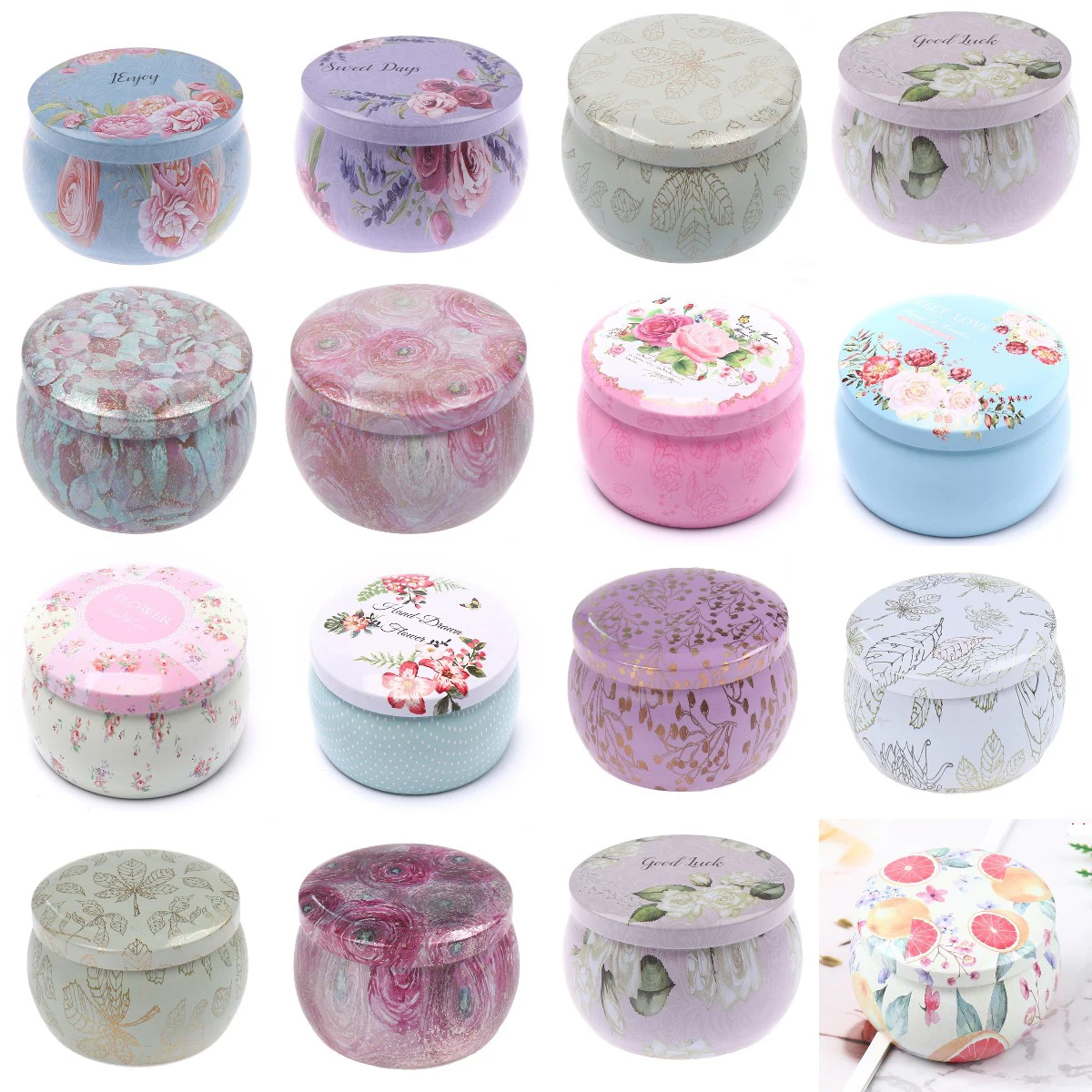 Mini European Wedding Fresh And Lovely Round Color Flower Tea Aromatherapy Candle Tin Box Wedding Gift Box Girl Jewelry Storage