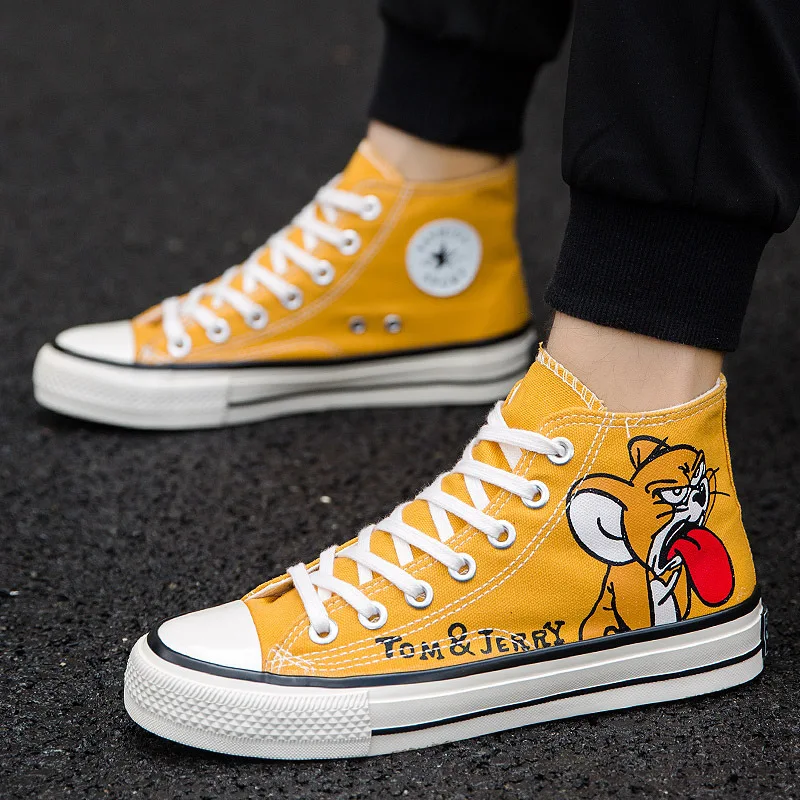

2020 Spring And Autumn Cat And Mouse Joint Hight-top Canvas Shoes Women's Versatile Board Shoe COUPLE'S Trendy Shoes Cotton-padd