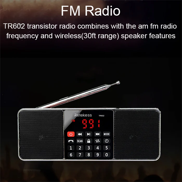 RETEKESS TR602 Bluetooth радио приемник портативный радио FM AM с MP3-плеером беспроводной динамик AUX Поддержка TF карты таймер сна