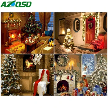 

AZQSD Oil Painting By Numbers Christmas Tree Decor For Home DIY Unframe Coloring By Numbers Canvas Landscape Christmas Gift