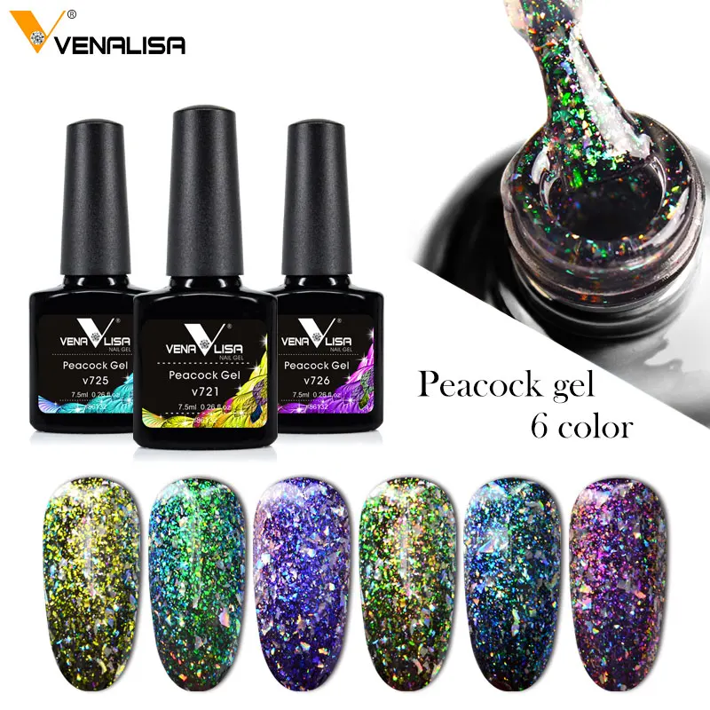  Venalisa Newest 7.5ML Soak Off Matt Top Coat Base Coat With Sticky Layer Top Coat Peacock Color Nai