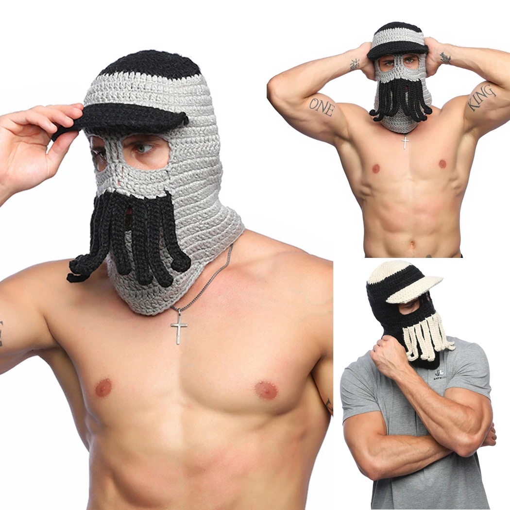 Barbarian Vagabond Viking Косплей борода Beanie Рог шапки ручной работы зимние теплые черепа дышащие забавные шапочки шляпа подарок на день рождения